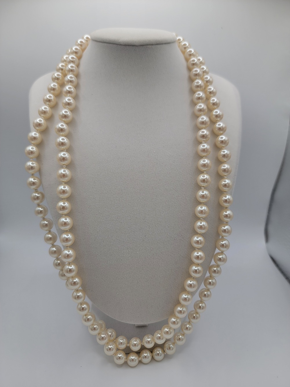 Vintage Double Strand Faux Pearl Necklace Gold Clasp 23 Inch